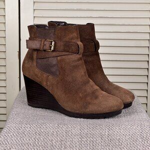 Ralph Lauren Yasline Brown Suede Leather Wedge Ankle Booties Women's Size 7 B
